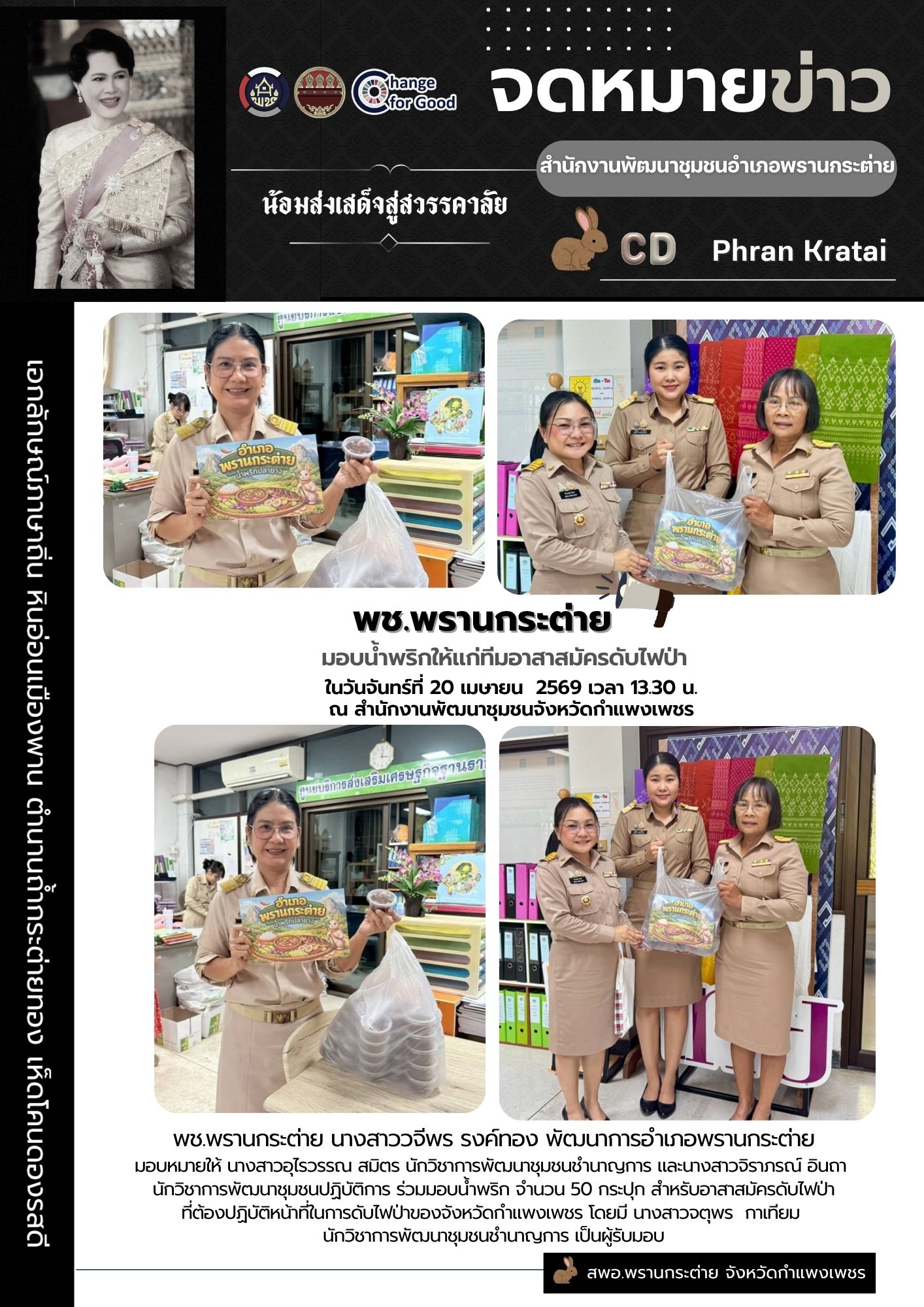 พช.พรานกระต่าย มอบน้ำพริกให้แก่ทีมอาสาสมัครดับไฟป่า
